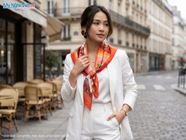 Khăn vuông lụa tơ tằm in họa tiết nghệ thuật