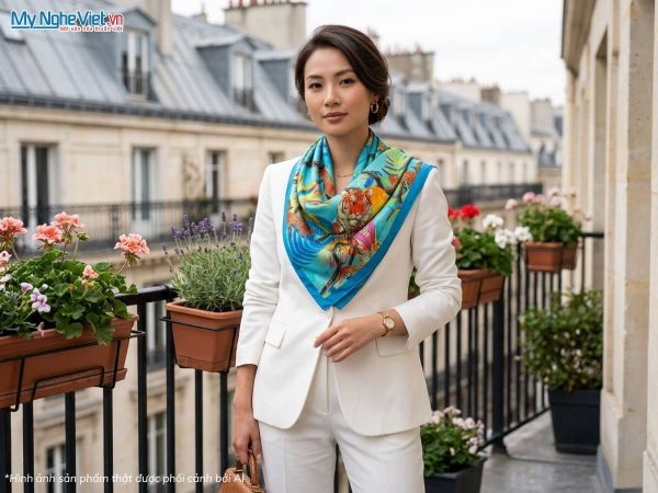Khăn vuông lụa tơ tằm in họa tiết nghệ thuật