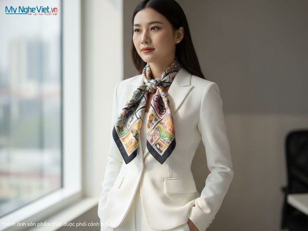 Khăn vuông lụa tơ tằm in họa tiết nghệ thuật