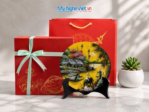 Tranh Đĩa Sơn Mài Đồng Quê Màu