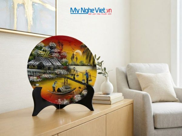 Tranh Đĩa Sơn Mài Đồng Quê Màu