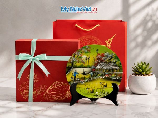 Tranh Đĩa Sơn Mài Đồng Quê Màu