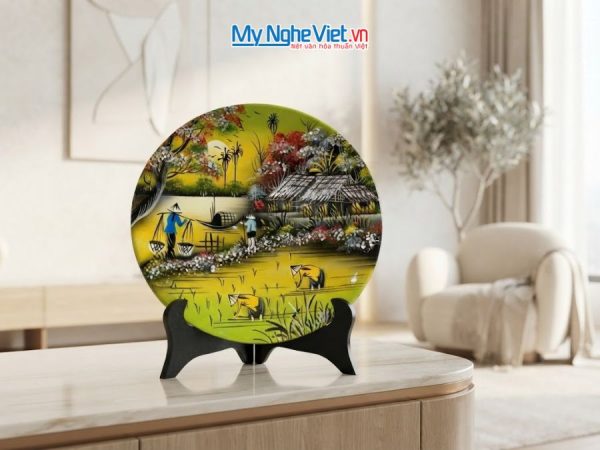 Tranh Đĩa Sơn Mài Đồng Quê Màu