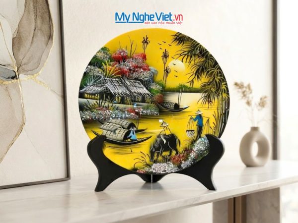Tranh Đĩa Sơn Mài Đồng Quê Màu