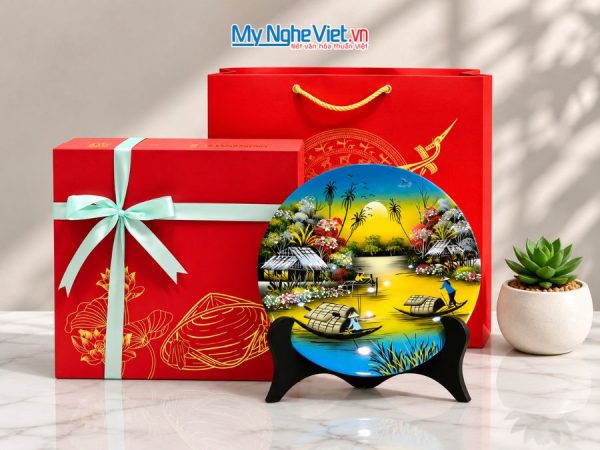 Tranh Đĩa Sơn Mài Đồng Quê Màu