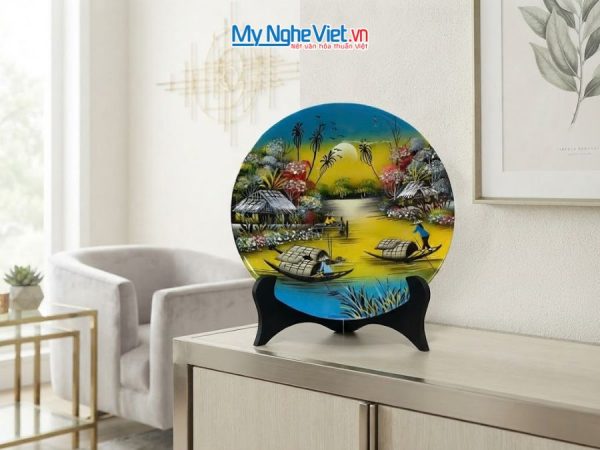 Tranh Đĩa Sơn Mài Đồng Quê Màu