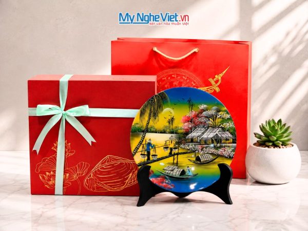 Tranh Đĩa Sơn Mài Đồng Quê Màu