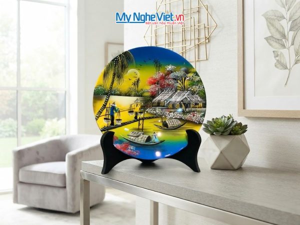 Tranh Đĩa Sơn Mài Đồng Quê Màu