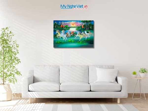 Tranh Sơn Mài Mã Đáo Thành Công Cẩn Ốc Nền Xanh