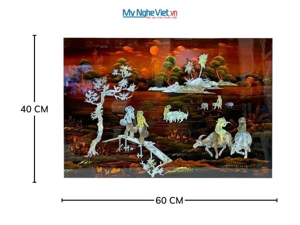 Tranh Sơn Mài Đồng Quê Cẩn Ốc Nền Ấm