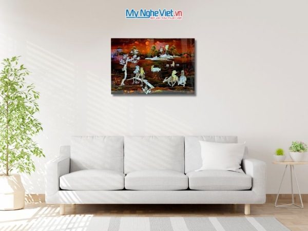 Tranh Sơn Mài Đồng Quê Cẩn Ốc Nền Ấm