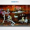 Tranh Sơn Mài Đồng Quê Cẩn Ốc Nền Ấm