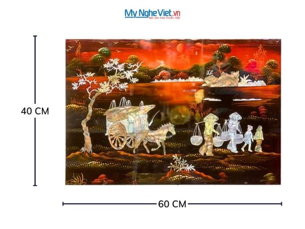 Tranh Sơn Mài Đồng Quê Cẩn Ốc Nền Ấm