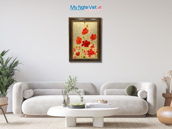 Tranh Sơn Mài Hoa Anh Túc Dát Vàng