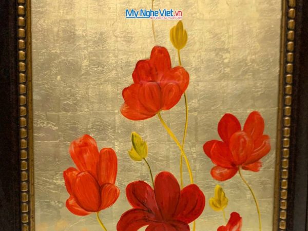Tranh Sơn Mài Hoa Anh Túc Dát Vàng