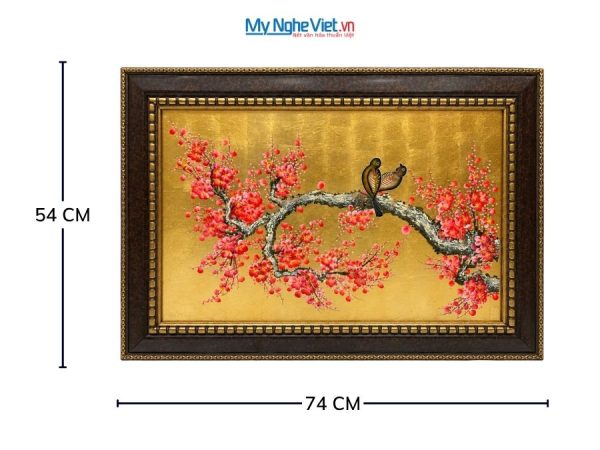 Tranh Sơn Mài Hoa Đào Và Chim Uyên Ương