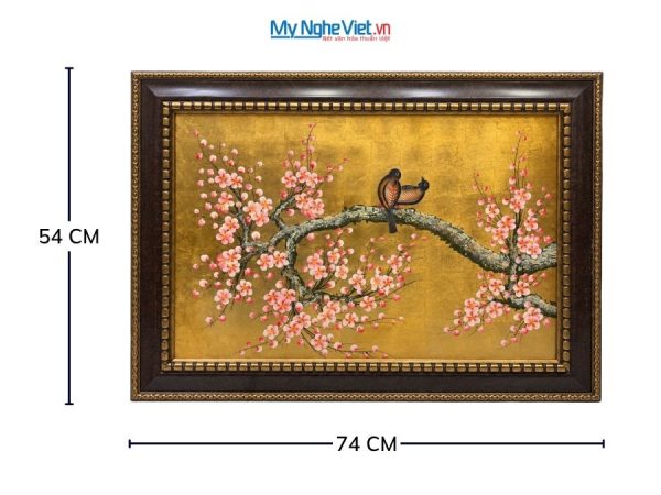 Tranh Sơn Mài Hoa Đào Và Chim Uyên Ương
