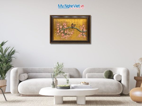 Tranh Sơn Mài Hoa Đào Và Chim Uyên Ương