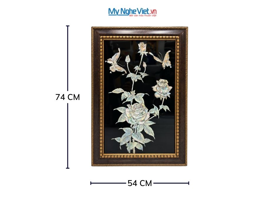 Tranh Sơn Mài Hoa Hồng Cẩn Ốc Nền Đen