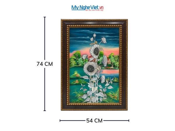 Tranh Sơn Mài Hoa Hướng Dương Cẩn Ốc Nền Xanh