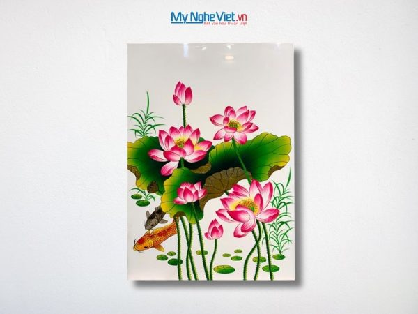Tranh Sơn Mài Hoa Sen Nền Trắng