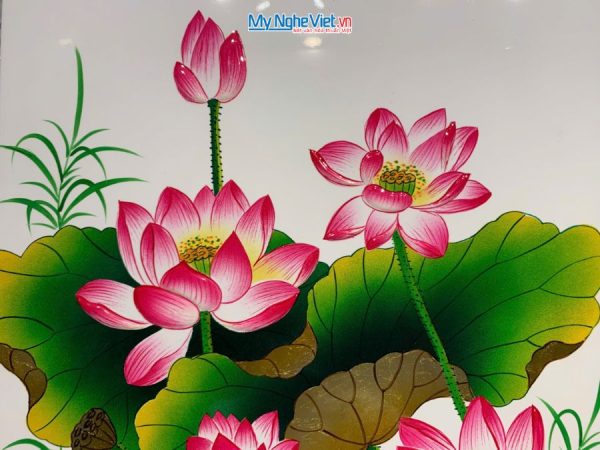 Tranh Sơn Mài Hoa Sen Nền Trắng