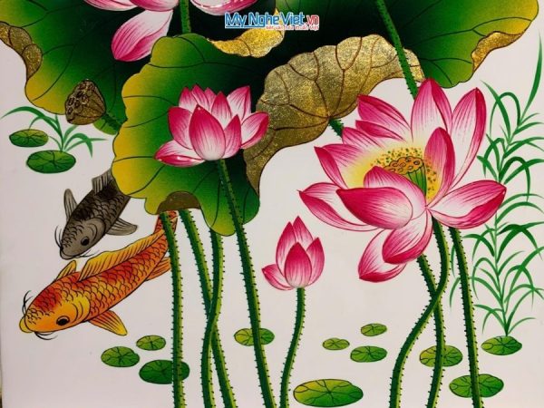 Tranh Sơn Mài Hoa Sen Nền Trắng