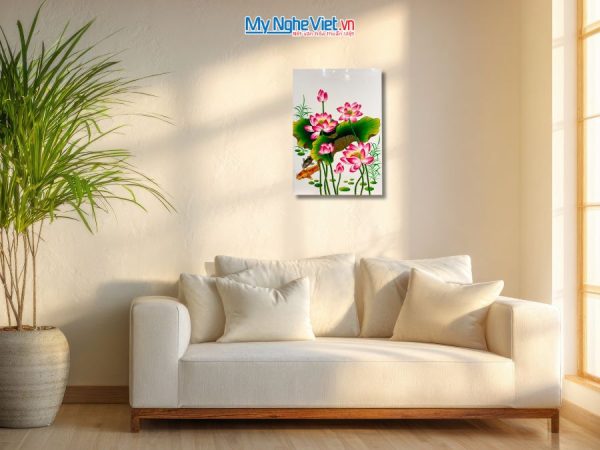 Tranh Sơn Mài Hoa Sen Nền Trắng
