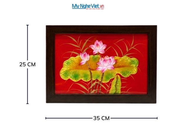 Tranh Sơn Mài Hoa Sen Đắp Nổi Nền Đỏ