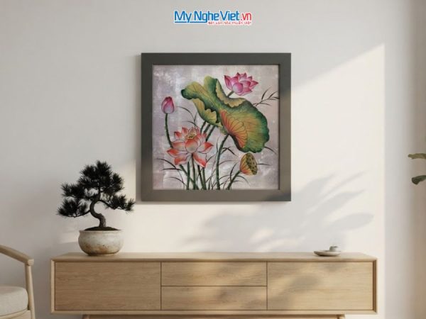 Tranh Sơn Mài Hoa Sen Dát Bạc