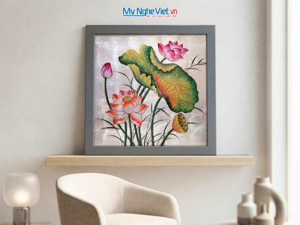 Tranh Sơn Mài Hoa Sen Dát Bạc