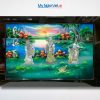 Tranh Sơn Mài Phúc Lộc Thọ Cẩn Ốc Nổi Nền Xanh