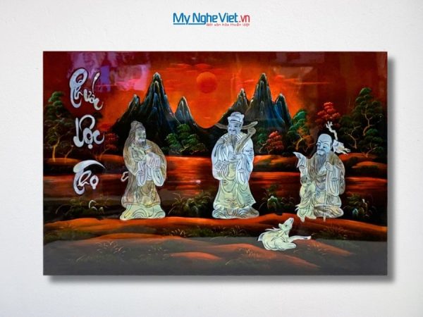 Tranh Sơn Mài Phúc Lộc Thọ Cẩn Ốc Nền Ấm