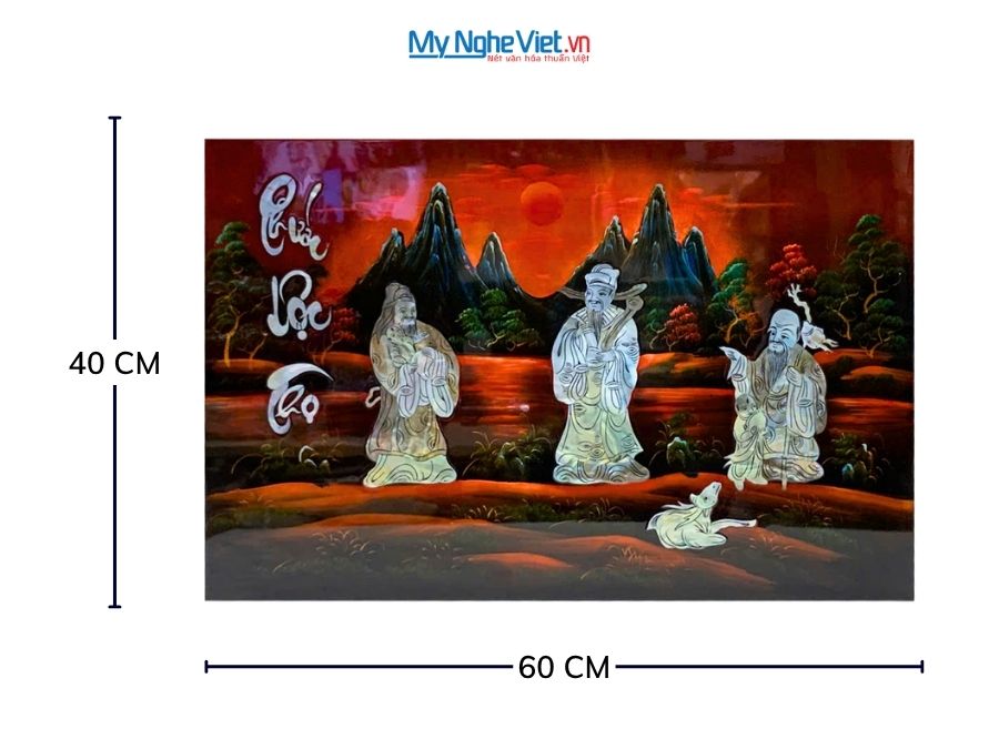 Tranh Sơn Mài Phúc Lộc Thọ Cẩn Ốc Nền Ấm