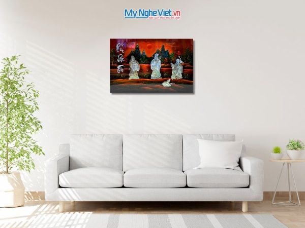 Tranh Sơn Mài Phúc Lộc Thọ Cẩn Ốc Nền Ấm