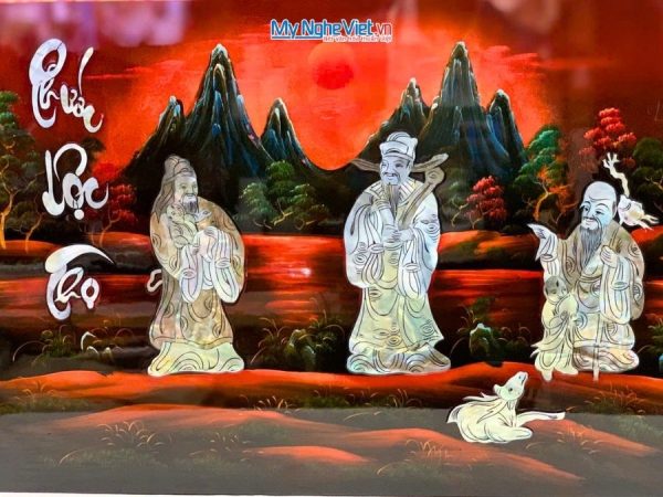 Tranh Sơn Mài Phúc Lộc Thọ Cẩn Ốc Nền Ấm