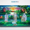 Tranh Sơn Mài Phúc Lộc Thọ Cẩn Ốc Nền Xanh