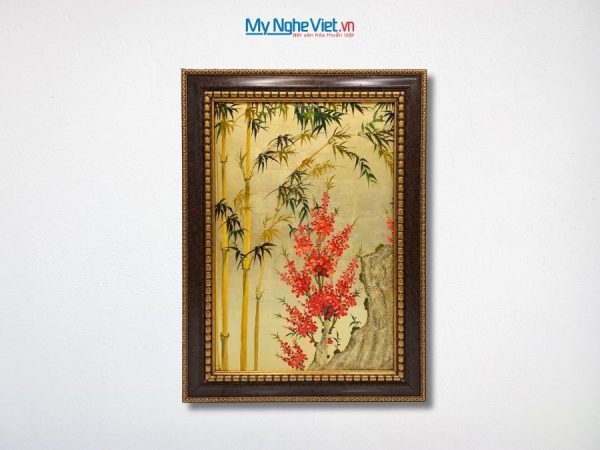Tranh Sơn Mài Trúc Đào Dát Vàng