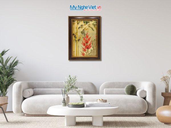 Tranh Sơn Mài Trúc Đào Dát Vàng