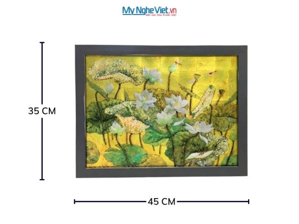 Tranh Sơn Mài Hoa Sen Dát Bạc Nền Vàng