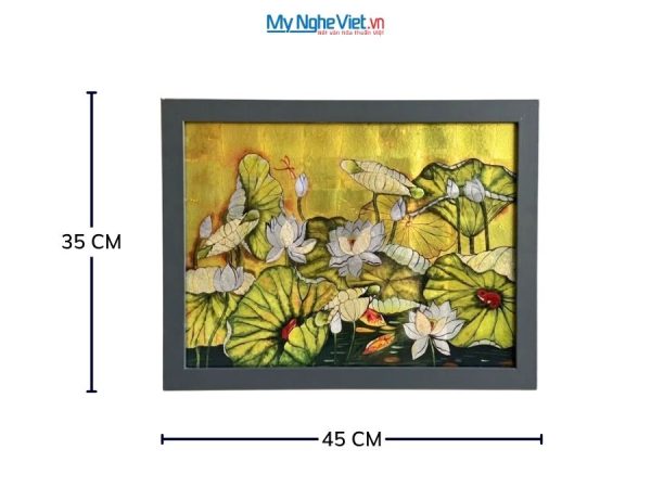 Tranh Sơn Mài Hoa Sen Dát Bạc Nền Vàng