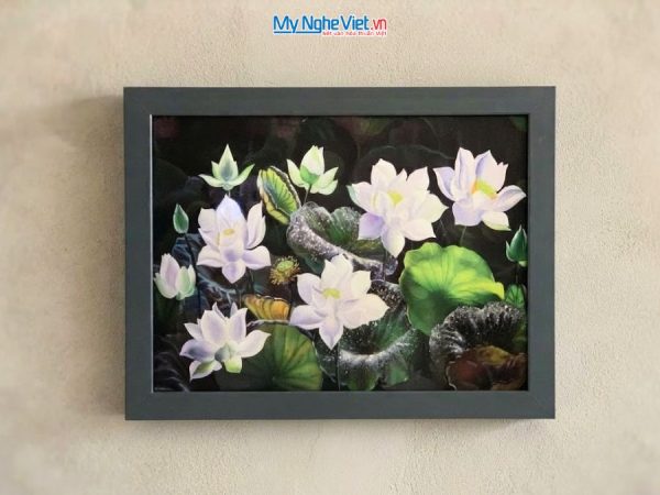 Tranh Sơn Mài Hoa Sen Dát Bạc Nền Đen