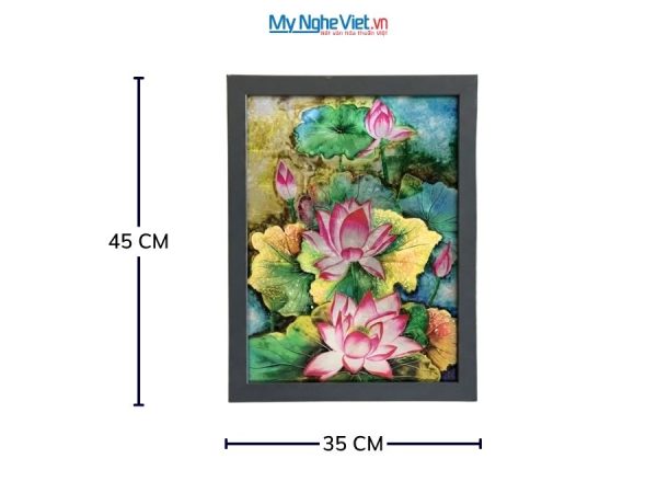 Tranh Sơn Mài Hoa Sen Dát Bạc Nền Xanh