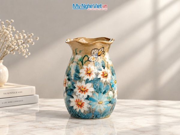 Bình Hoa Gốm Bát Tràng Vẽ Hoa Cúc