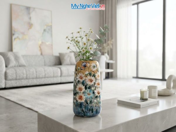 Bình Hoa Gốm Bát Tràng Vẽ Hoa Cúc