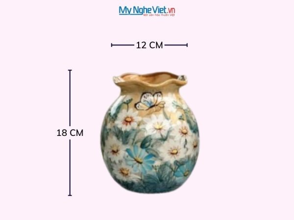 Bình Hoa Gốm Bát Tràng Vẽ Hoa Cúc