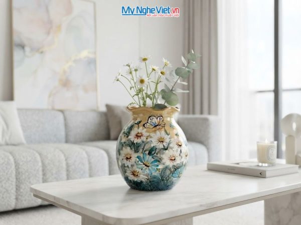 Bình Hoa Gốm Bát Tràng Vẽ Hoa Cúc