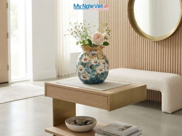 Bình Hoa Gốm Bát Tràng Vẽ Hoa Cúc