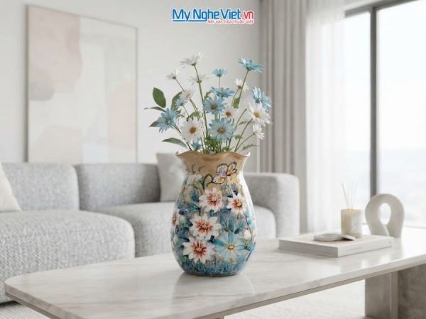 Bình Hoa Gốm Bát Tràng Vẽ Hoa Cúc