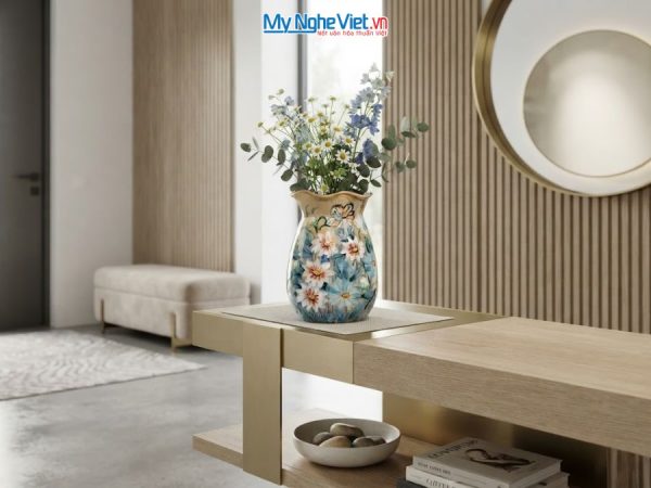 Bình Hoa Gốm Bát Tràng Vẽ Hoa Cúc